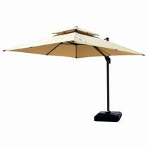 Guaraciaba Ombrelone Lateral Cantilever 3x3m Quadrado, UPF50+, Duplo Teto, Base com Rodas - Cor Caqui