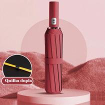 Guarda Chuva Automático Abre E Fecha Reforçado Contra Vento Proteção Solar Blackout cor:vinho DUPLA QUILHA