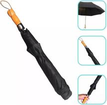 Guarda Chuva Automático Grande Reforçado Cabo De Madeira Cor Preto