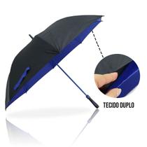 Guarda Chuva Automático Preto Tecido Duplo Grande Reforçado