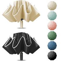 Guarda-chuva de viagem compacto Fogkey, guarda-chuva portátil dobrável para carro, guarda-chuva invertido grande à prova de vento e à prova d'água, automático, 10 costelas, 2 pacotes (preto e cáqui) Guarda-chuva de viagem compacto Fogkey, guarda-chuva portátil dobrável para carro, guarda-chuva invertido grande à prova de vento e à prova d'água, automático, 10 costelas, 2 pacotes (preto e cáqui)