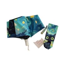 Guarda-chuva Dobrável Feminino Azul Verde Roxo Com Estampa De Gato Cartoon, Totalmente Automático,