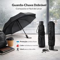 Guarda Chuva Dobrável Preto Compacto Portátil 53cm Bolsa Mochila