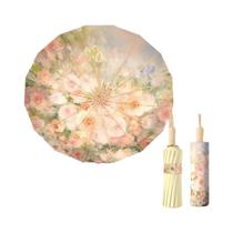 Guarda-chuva Feminino Dobrável Com Proteção UV, Estampa Floral Pintada a Óleo, 16 Varetas, Tecido - NONE