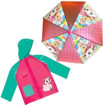 Guarda Chuva Infantil + Capa de Chuva da Gatinha Nini Rosa e Verde