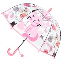 Guarda-chuva Infantil Cybyq-Family - Dome Transparente à Prova de Vento - Rosa com Gato
