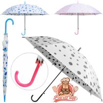 Guarda chuva infantil de poliester automatico poa 8 varetas cabo curvo 108cm de ø