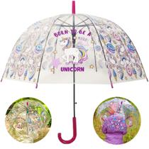 Guarda Chuva Infantil Transparente Automático Desenho de Unicórnio Arco-íris - Guarda Chuvas L&Q