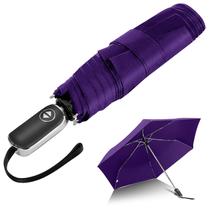 Guarda-chuva LEAGERA Compact Travel de 42 polegadas automático roxo escuro