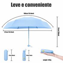 Guarda Chuva Mini Dobrável Portátil de Bolso com Cápsula Leve, Compacto, Resistente, Proteção UV para Sol e Chuva
