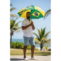 Guarda Chuva Portaria com Bandeira do Brasil Automático Grande Cabo Gancho 8 Hastes Reforçado Espaçoso