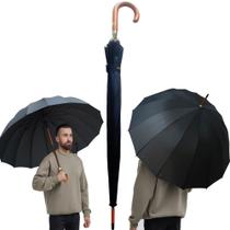 Guarda Chuva Preto Automático Grande Reforçado Resistente Cabo Madeira