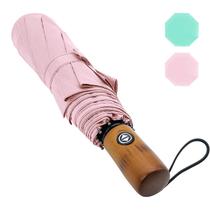 Guarda-chuva Pumi-geous Wooden Handle automático à prova de vento rosa Guarda-chuva Pumi-geous Wooden Handle automático à prova de vento rosa