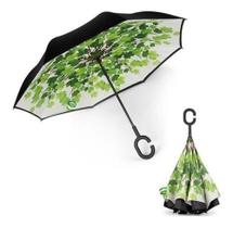 Guarda Chuva sombrinha Invertida Face Dupla Secagem rápida Com Cabo Curvado C Folhas Ver - Guardalux