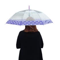 Guarda Chuva Transparente Barra Colorida Bolinha: 8 Varetas Automático Adulto