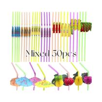 Guarda-chuvas Longos Para Coquetéis E Canudos Decorativos De Flores Para Festas Havaianas, Luau E Guarda-chuvas Longos Para Coquetéis E Canudos Decorativos De Flores Para Festas Havaianas, Luau E