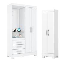 Guarda Roupa 02 portas e 03 Gavetas Pequin B64 com Armário Multiuso 2 Portas 3 Prateleiras Branco -Henn Briz Guarda Roupa 02 portas e 03 Gavetas Pequin B64 com Armário Multiuso 2 Portas 3 Prateleiras Branco -Henn Briz