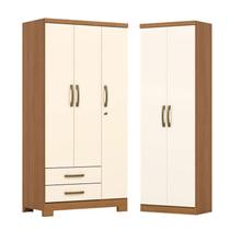 Guarda Roupa 03 portas e 02 Gavetas Açaí DA133 com Armário Multiuso Margarida Cinamomo Off White - Henn