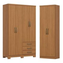 Guarda Roupa 04 portas e 03 Gavetas Caju DA135 com Armário Multiuso Margarida Cinamomo - Henn Guarda Roupa 04 portas e 03 Gavetas Caju DA135 com Armário Multiuso Margarida Cinamomo - Henn