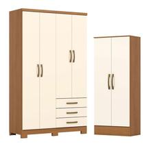 Guarda Roupa 04 portas e 03 Gavetas Caju DA135 com Armário Multiuso Prime Cinamomo Off White - Henn Guarda Roupa 04 portas e 03 Gavetas Caju DA135 com Armário Multiuso Prime Cinamomo Off White - Henn