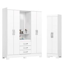 Guarda Roupa 04 Portas E 03 Gavetas Nápole Com Armário Multiuso 2 Portas 3 Prateleiras B387 Branco - Henn Briz Guarda Roupa 04 Portas E 03 Gavetas Nápole Com Armário Multiuso 2 Portas 3 Prateleiras B387 Branco - Henn Briz