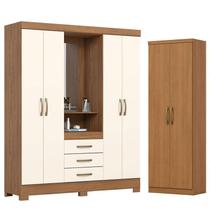Guarda Roupa 04 portas e 03 Gavetas Nápole Nature Off White com Armário Multiuso Margarida Cinamomo - Henn Briz Guarda Roupa 04 portas e 03 Gavetas Nápole Nature Off White com Armário Multiuso Margarida Cinamomo - Henn Briz