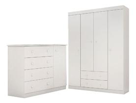 Guarda Roupa 04 Portas E Cômoda 100% Mdf Elisa