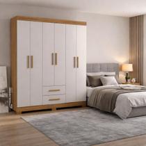 Guarda Roupa 06 Portas 2 Gavetas Cor Freijó Offwhite NT 5130