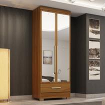 Guarda-Roupa 100% MDF 2 Portas 1 Gaveta com Espelhos Smart Plus Espresso Móveis Bege/Cinamomo