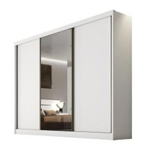 Guarda Roupa 100% MDF 3 Portas 4 Gavetas com 1 Porta Espelho Peliculado Branco