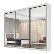 Guarda Roupa 100% MDF 3 Portas 4 Gavetas com 3 Portas Espelho Peliculado Branco