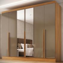 Guarda-Roupa 100% MDF 6 Portas 3 Gavetas com Espelhos Lisboa Yescasa Bege/Cinamomo/Cappuccino