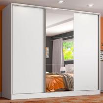 Guarda Roupa 100% MDF Madesa Kevin 3 Portas de Correr com Espelho - Branco