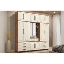 Guarda Roupa 13 Portas 1 e 7 Gavetas c/ 1 Espelho Londres Capelinha Jatoba/Areia - Santos Andirá