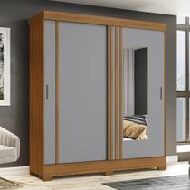 Guarda-roupa 160cm Solteiro com Espelho 2 Portas Deslizantes Briz B353 - Flex Nature/Off White/Cinza