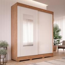 Guarda-Roupa 183cm 2 Portas de Correr com Espelho e Pés 100% MDF Bonito Espresso Móveis Off White/Cinamomo