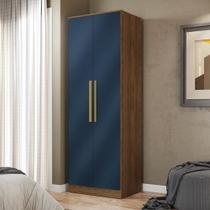 Guarda-Roupa 2 Portas 2 Gavetas Kappesberg Adapt Nogueira/Azul Profundo 80cm