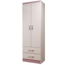 Guarda Roupa 2 Portas 2 Gavetas Roupeiro Compacto Quarto Infantil Solteiro Completo Com Cabideiro BrancoRosa