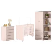 Guarda Roupa 2 Portas Cantoneira, Berço e Cômoda Rosa