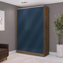 Guarda-Roupa 2 Portas de Correr 2 Gavetas Kappesberg Adapt Nogueira/Azul Profundo 158cm