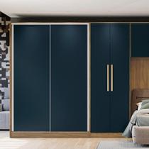 Guarda-roupa 2 Portas De Correr 2 Gavetas Kappesberg Adapt Nogueira/azul Profundo 158cm