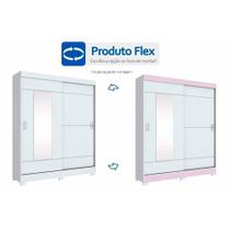 Guarda Roupa 2 Portas de Correr c/ Espelho Briz B66 Branco/Rosa - Henn