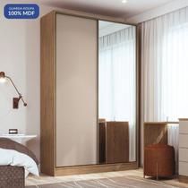 Guarda-Roupa 2 Portas de Correr com 1 Espelho, 2 Gavetas Requinte 100% MDF Marrom/Macadâmia/Branco Line-Duna