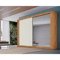 Guarda Roupa 2 Portas de Correr e 4 Gavetas c/ Espelho Creta Peroba/Off White/Peroba - Europa