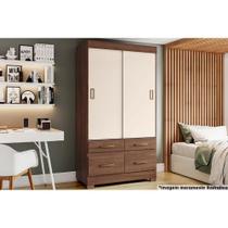 Guarda Roupa 2 Portas de Correr e 4 Gavetas c/ Pés Briz BE25 Flex Castanho/Castanho ou Off White - Henn Guarda Roupa 2 Portas de Correr e 4 Gavetas c/ Pés Briz BE25 Flex Castanho/Castanho ou Off White - Henn