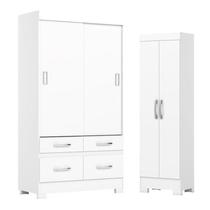 Guarda Roupa 2 Portas de Correr e 4 Gavetas Marel Flex BE25 com Armário Multiuso 2 Portas 3 Prateleiras Branco -Henn Briz Guarda Roupa 2 Portas de Correr e 4 Gavetas Marel Flex BE25 com Armário Multiuso 2 Portas 3 Prateleiras Branco -Henn Briz