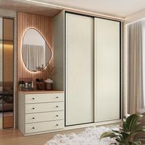 Guarda Roupa 2 Portas de Correr e Cômoda 100% MDF Americano Fancy Off White/Areia/Wood Guarda Roupa 2 Portas de Correr e Cômoda 100% MDF Americano Fancy Off White/Areia/Wood