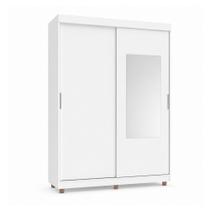 Guarda-Roupa 2 Portas de Correr Solteiro Herval Pratik, Branco Ártico, Com Espelho, Com Pés