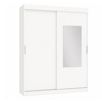 Guarda-Roupa 2 Portas de Correr Solteiro Herval Pratik, Branco Ártico, Com Espelho