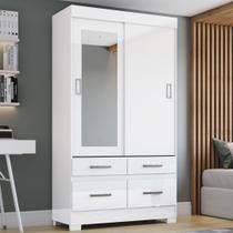 Guarda-Roupa 2 Portas Deslizantes 4 Gavetas com Espelho B25 Branco/Rosa Chá Guarda-Roupa 2 Portas Deslizantes 4 Gavetas com Espelho B25 Branco/Rosa Chá